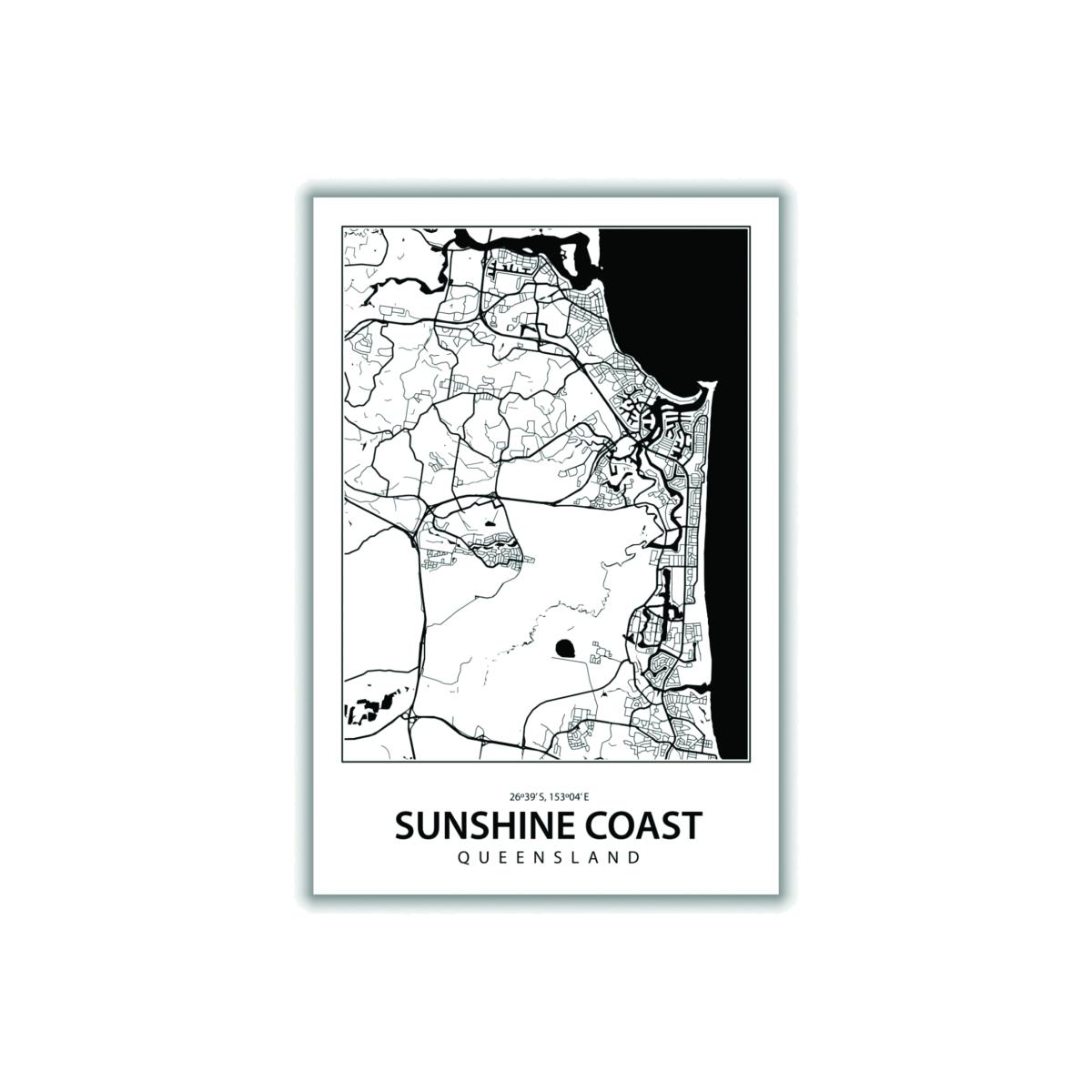 Black Map Of Sunshine Coast A2 420 X 594Mm Stanley Print House – image 1