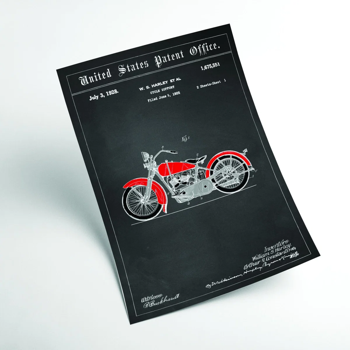 Red Harley Davidson Motorcycle Patent A4 210 X 297Mm Stanley Print House – image 2