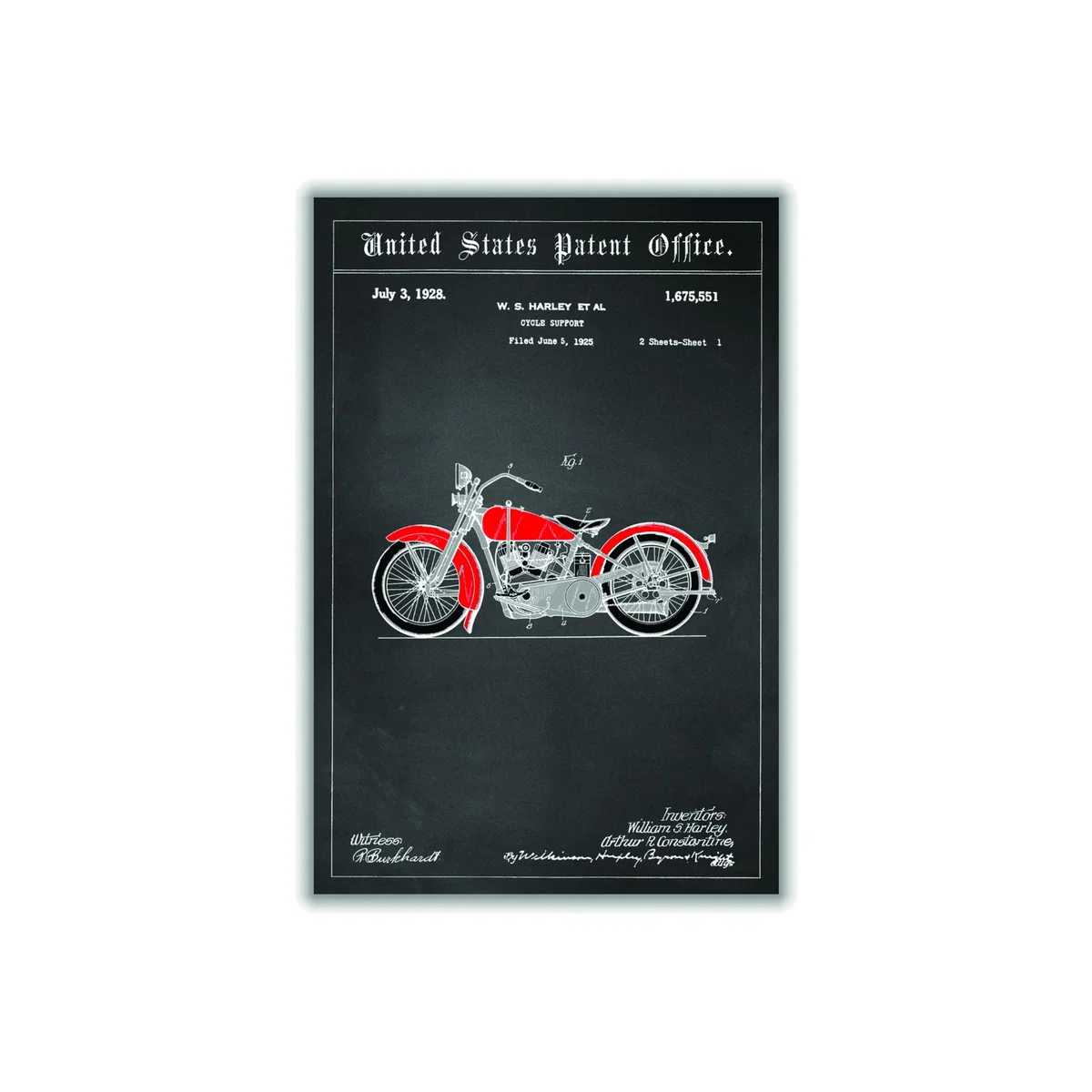 Red Harley Davidson Motorcycle Patent A4 210 X 297Mm Stanley Print House – image 1