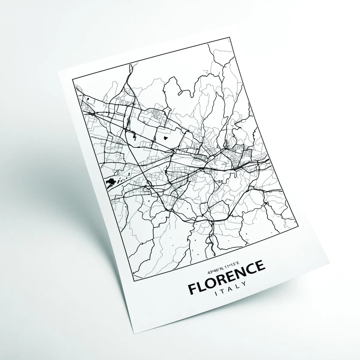 Black Map Of Florence Italy A3 297 X 420Mm Stanley Print House – image 2