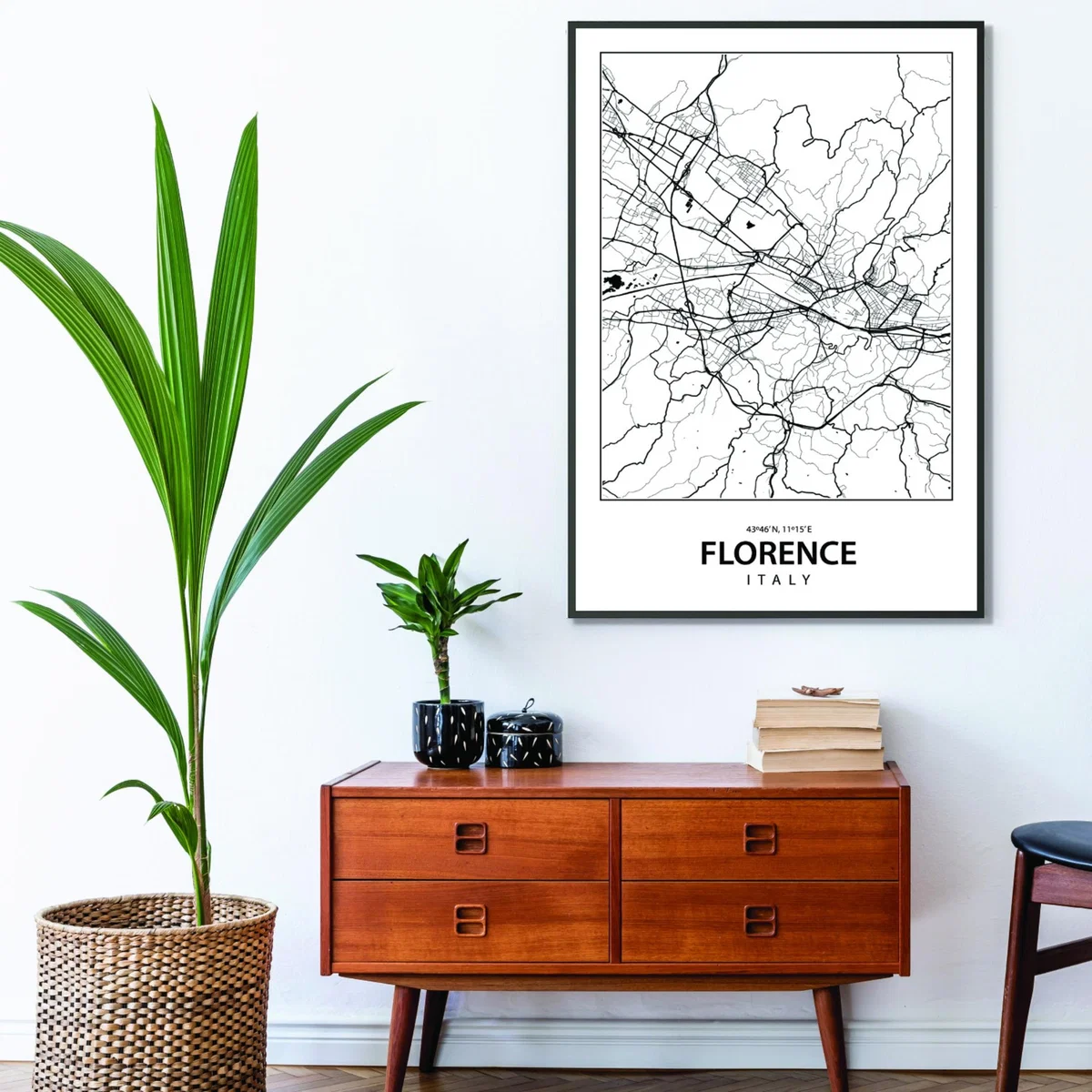 Black Map Of Florence Italy A3 297 X 420Mm Stanley Print House – image 3