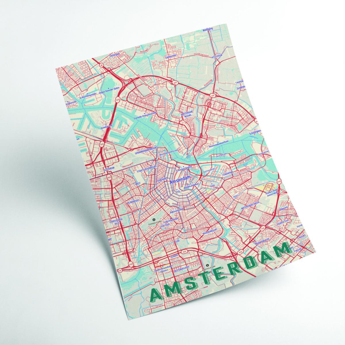 Red Retro Map - Amsterdam A2 420 X 594Mm Stanley Print House – image 2