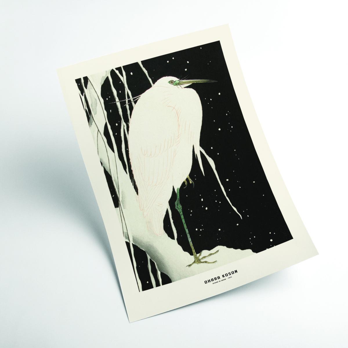 White Ohara Koson - Heron In Snow Medium Stanley Print House – image 2
