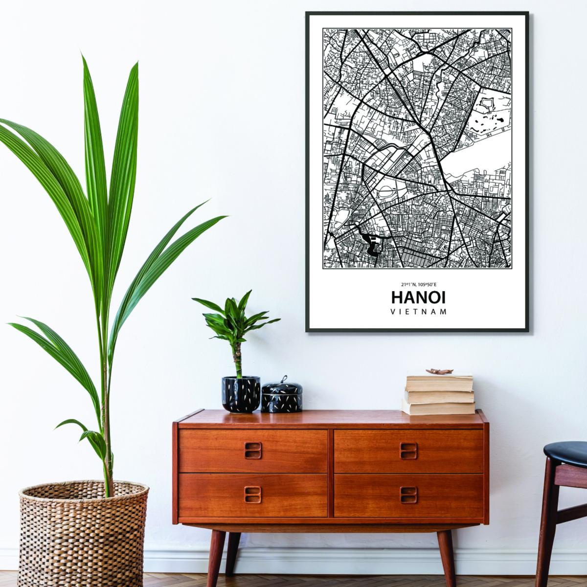 Black Map Of Hanoi Vietnam A2 420 X 594Mm Stanley Print House – image 3