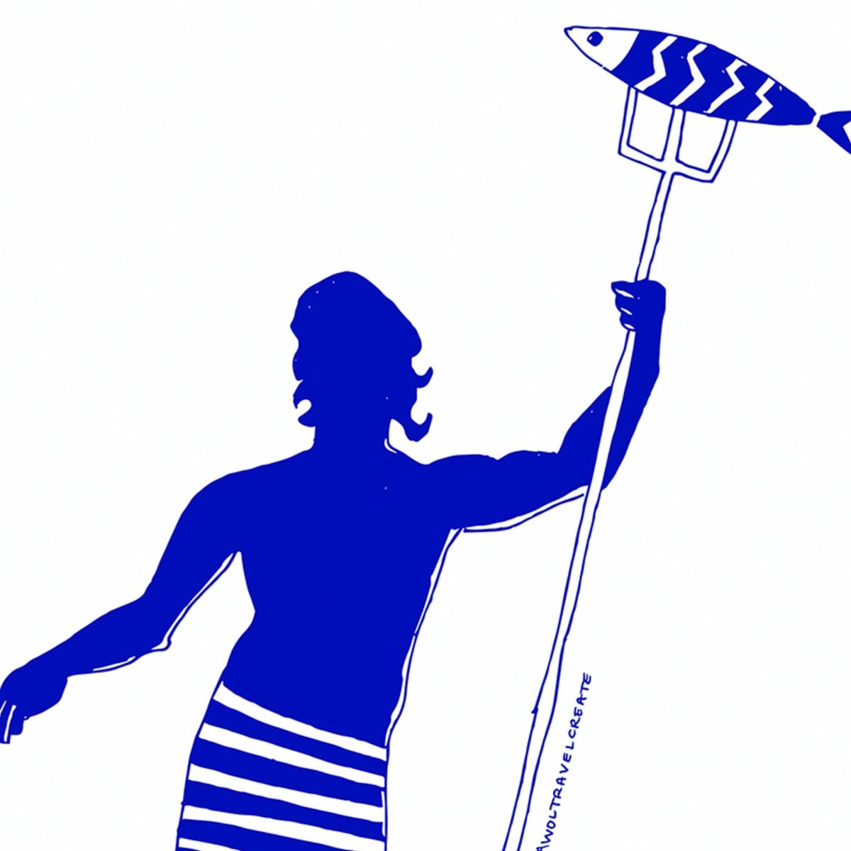 Blue / White Greek God, Gone Fishing: Nautical Island Hopping Art Print Awol – image 3