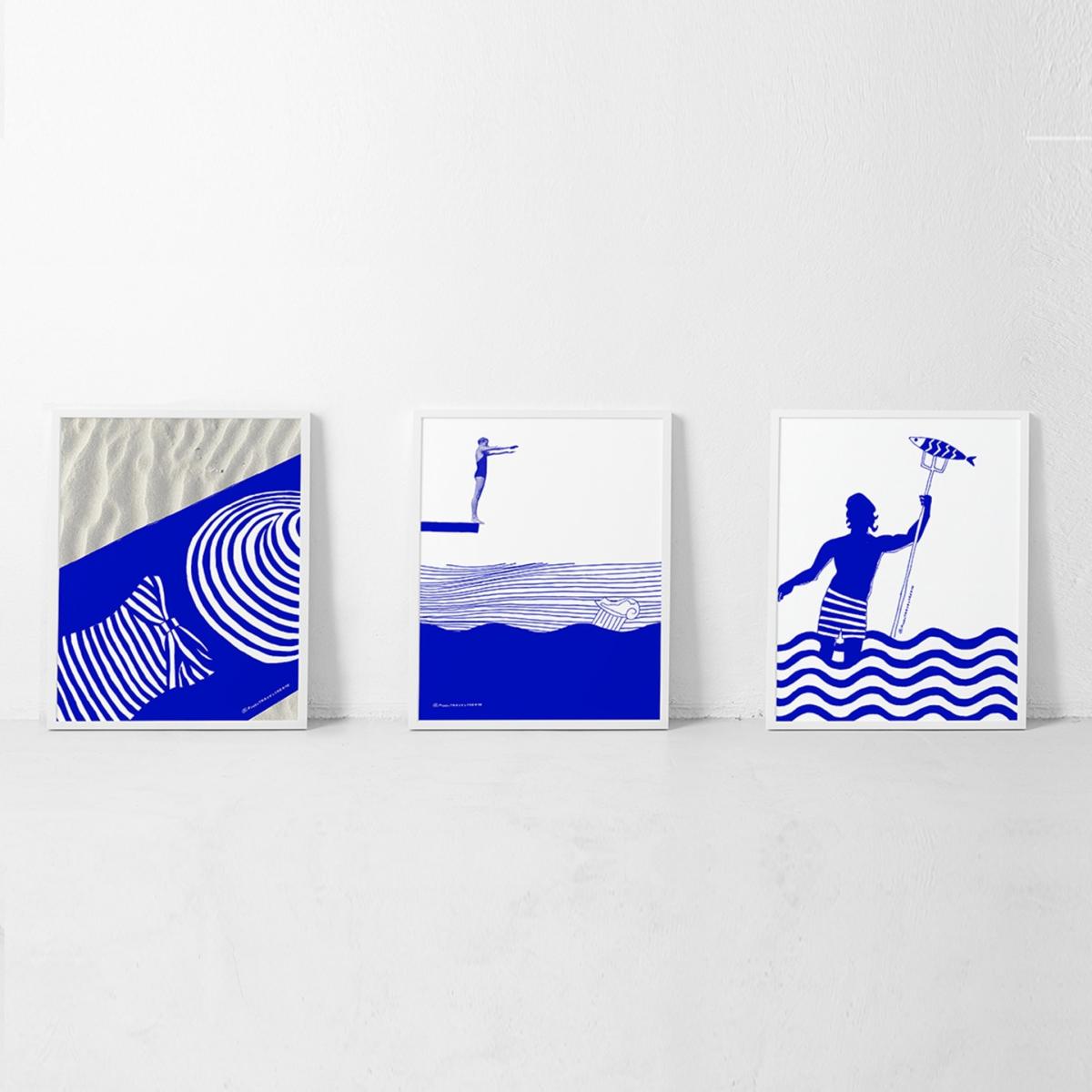 Blue / White Greek God, Gone Fishing: Nautical Island Hopping Art Print Awol – image 4