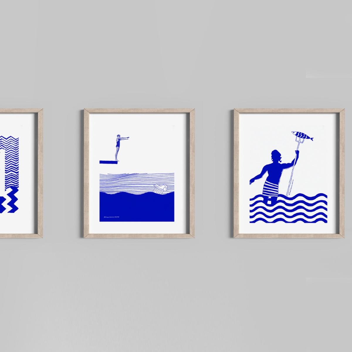 Blue / White Greek God, Gone Fishing: Nautical Island Hopping Art Print Awol – image 6