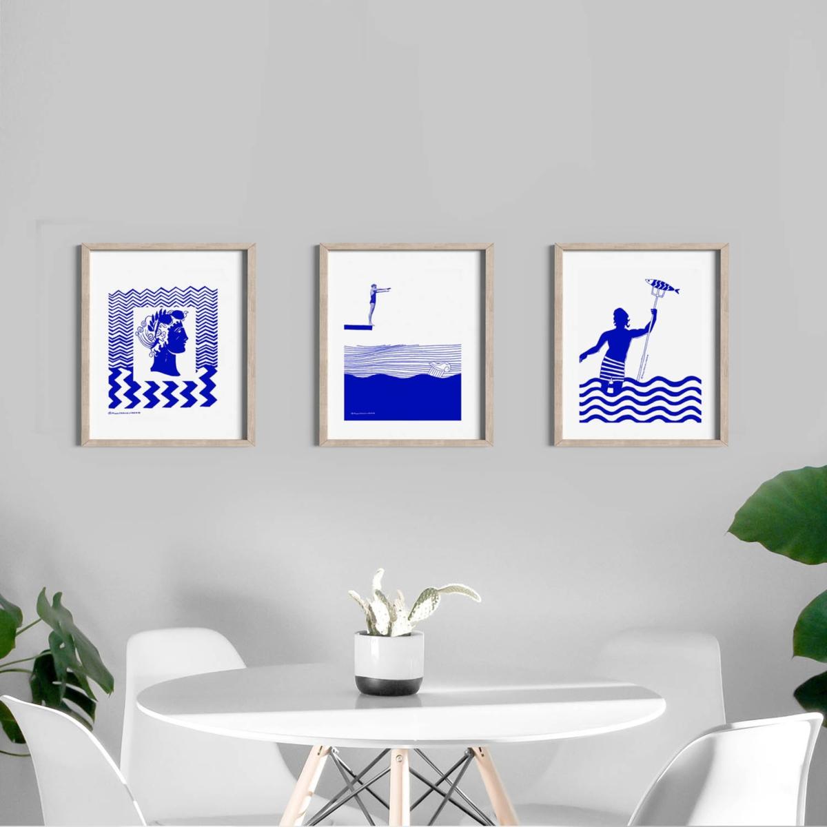 Blue / White Greek God, Gone Fishing: Nautical Island Hopping Art Print Awol – image 7