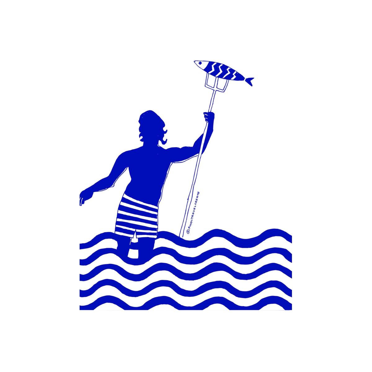 Blue / White Greek God, Gone Fishing: Nautical Island Hopping Art Print Awol – image 1