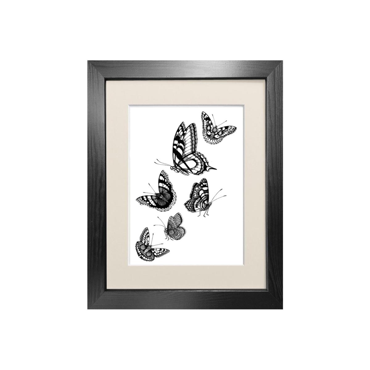 Black 'British Butterflies' Fine Art Print A3 Emily Carter