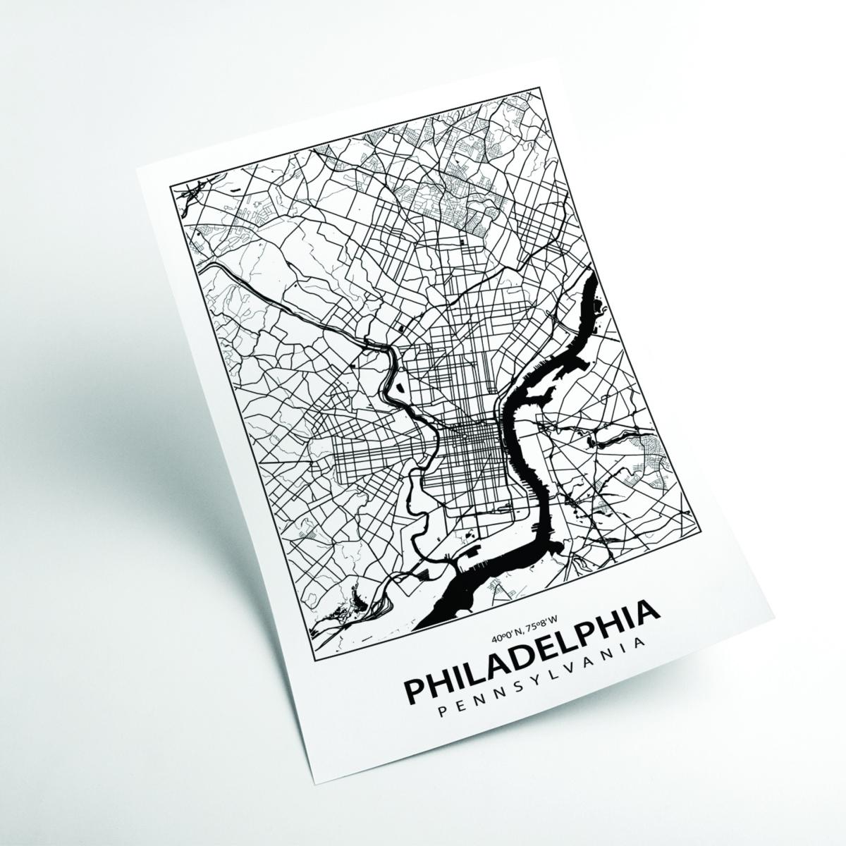 Black Map Of Philidelphia A3 297 X 420Mm Stanley Print House – image 2