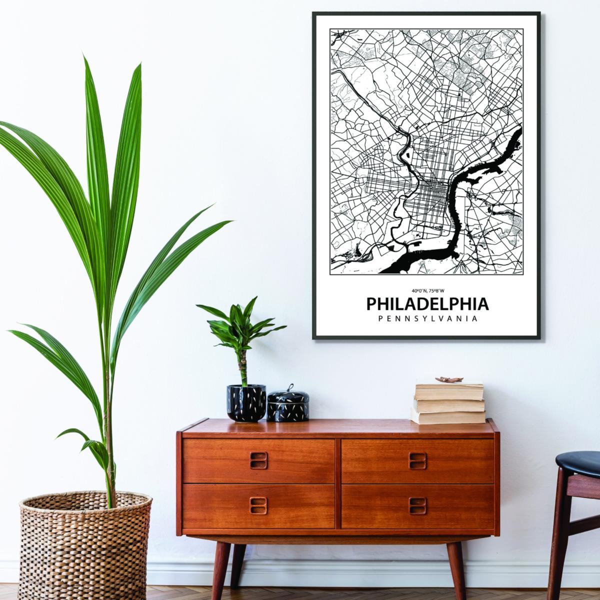 Black Map Of Philidelphia A3 297 X 420Mm Stanley Print House – image 3