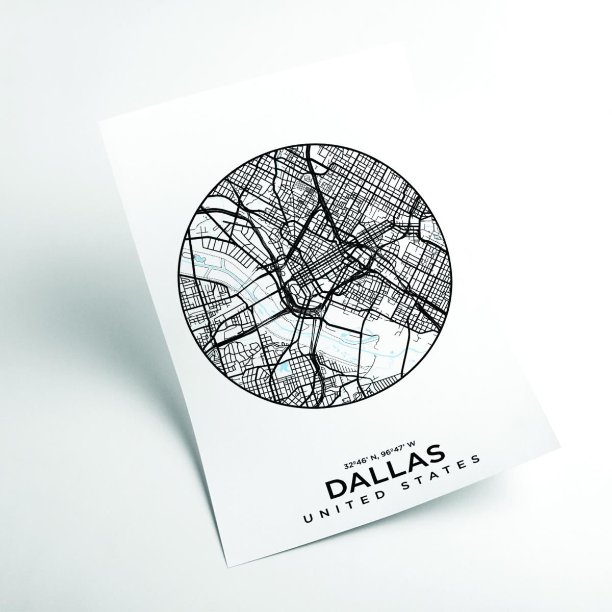 Black Map Of Dallas A2 420 X 594Mm Stanley Print House – image 2