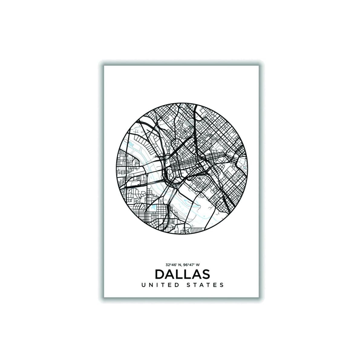 Black Map Of Dallas A2 420 X 594Mm Stanley Print House – image 1