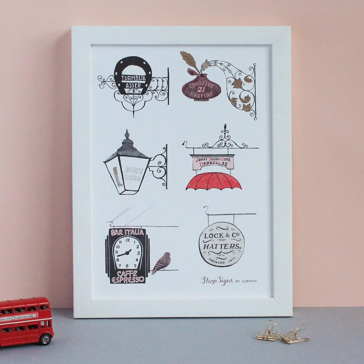 Black / Gold / Red London Shop Signs Risograph Print Rosa & Clara Designs – image 2