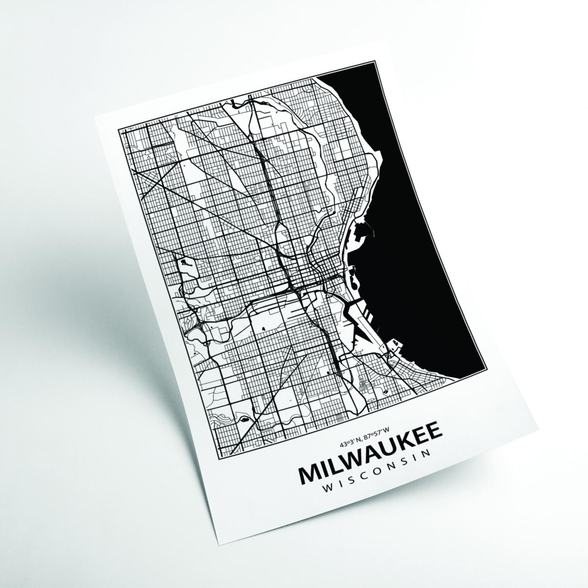 Black Map Of Milwaukee Large Stanley Print House – image 2