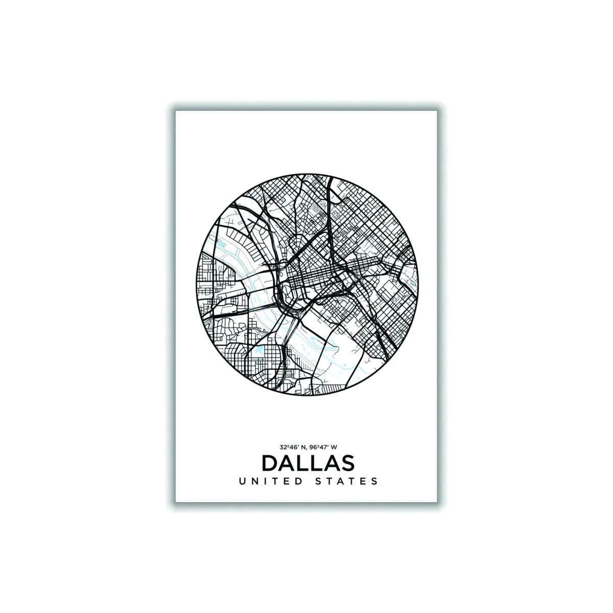 Black Map Of Dallas A3 297 X 420Mm Stanley Print House – image 1