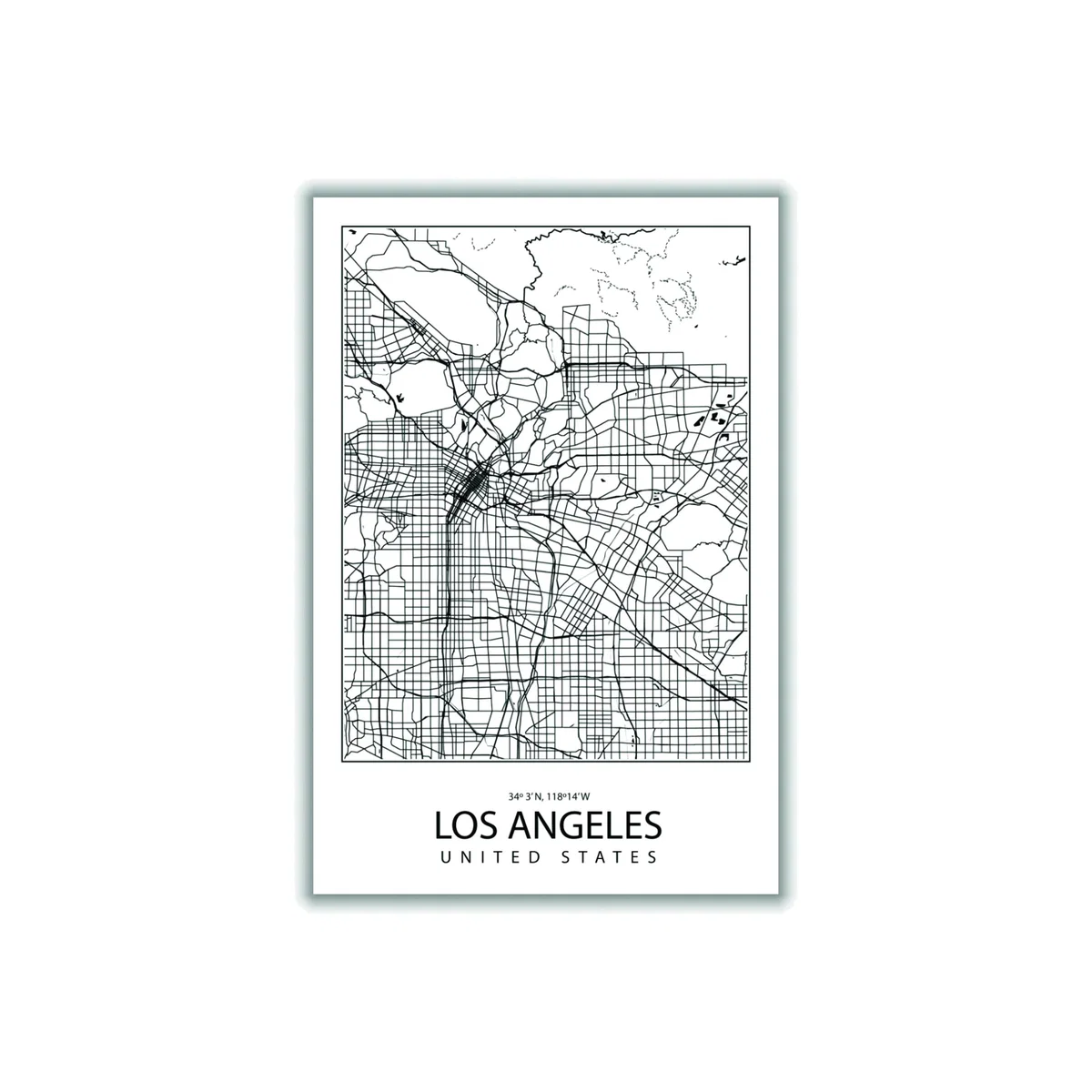 Black Map Of Los Angeles United States A1 594 X 841Mm Stanley Print House – image 1