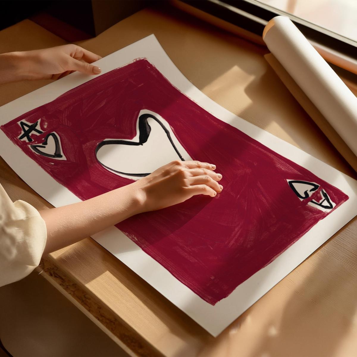 Red Ace Of Hearts Hand Painted Art Print - A2 | Natalie Cass Art – image 3