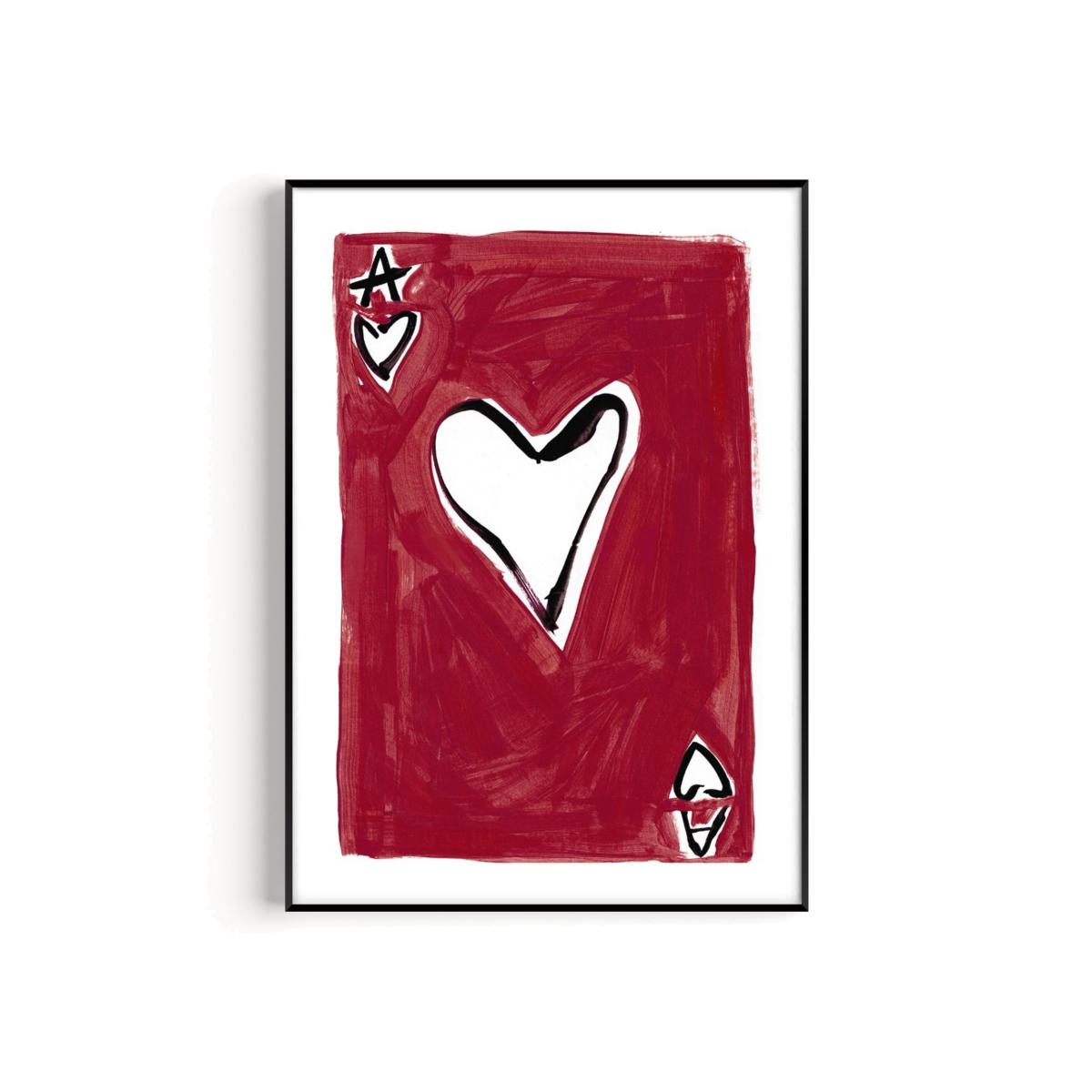 Red Ace Of Hearts Hand Painted Art Print - A2 | Natalie Cass Art – image 1