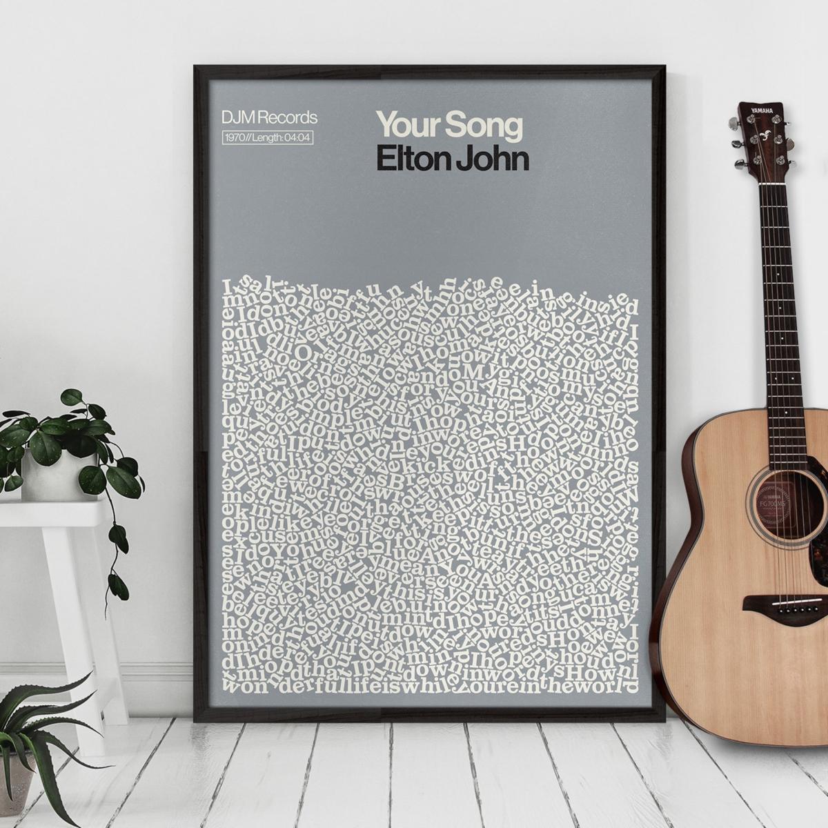 Your Song - Elton John - Song Lyric Print A3 297 X 420Mm Reign & Hail – image 3