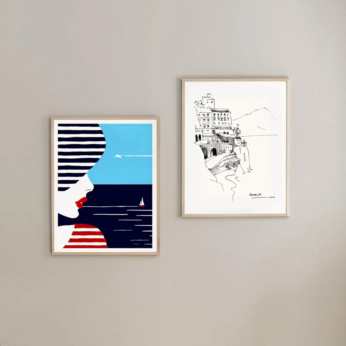 White / Black / Blue French Chic: Portrait Art Print With Stripes By The Beach In The South Of France Awol – image 12