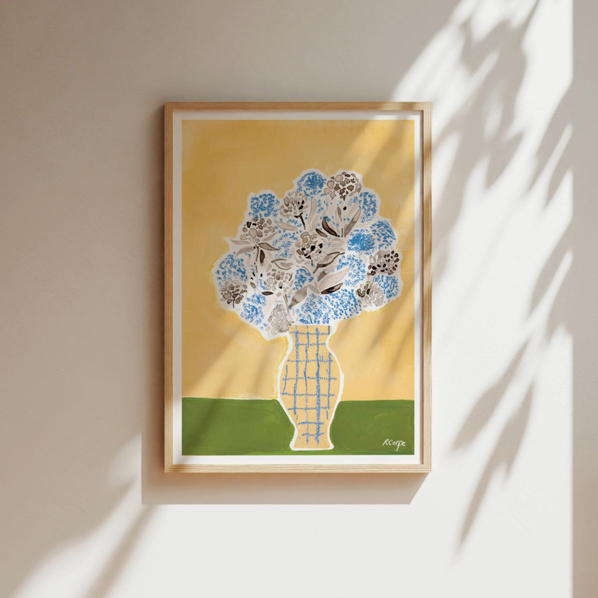 Green / Blue / Yellow A3 - Hydrangea Vase Print | Rosanna Corfe – image 2