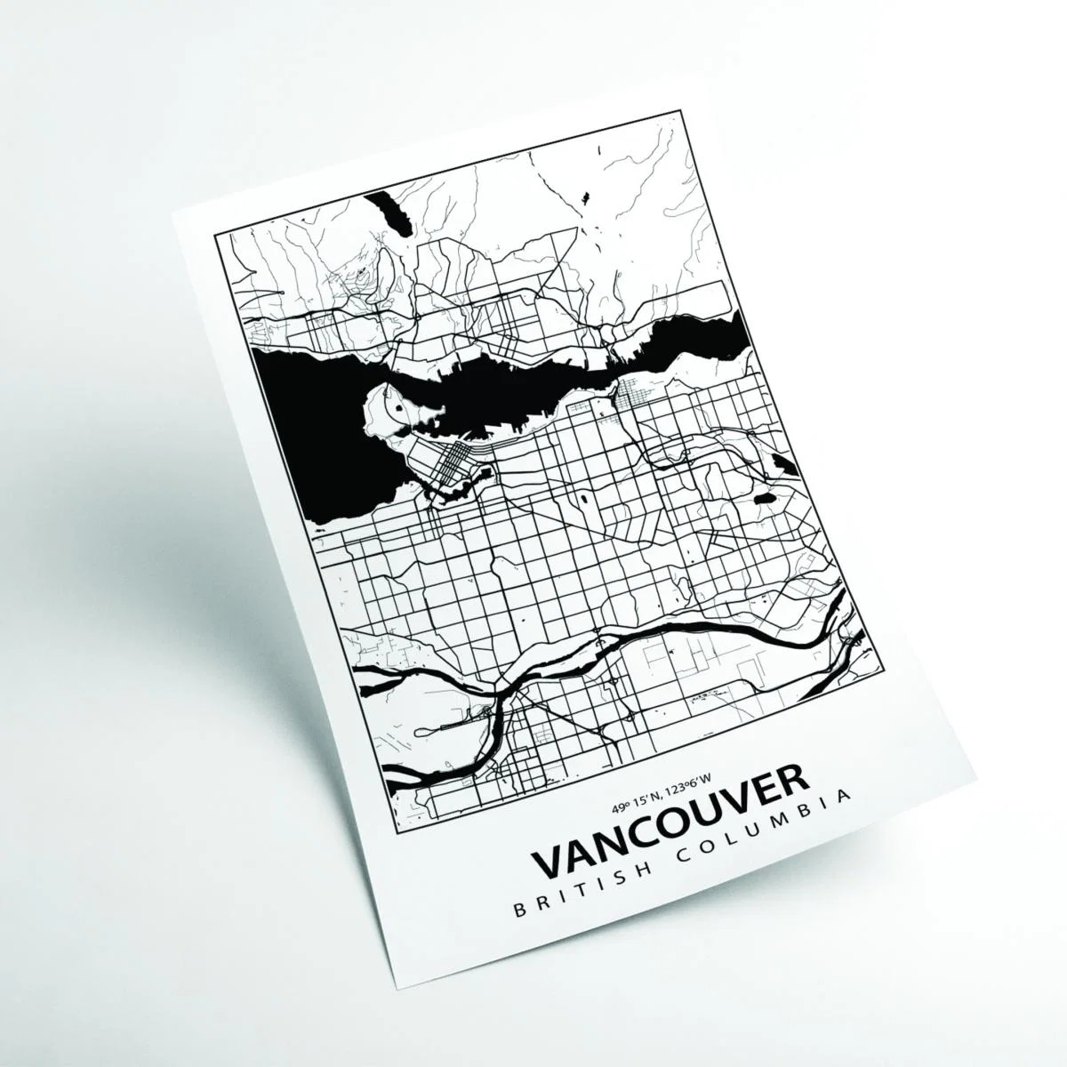 Black Map Of Vancouver Canada A3 297 X 420Mm Stanley Print House – image 2