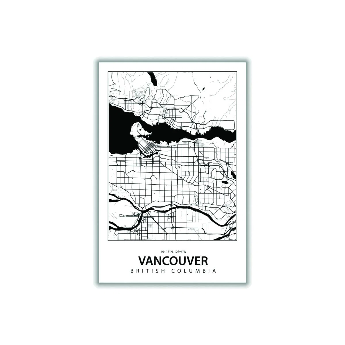 Black Map Of Vancouver Canada A3 297 X 420Mm Stanley Print House – image 1