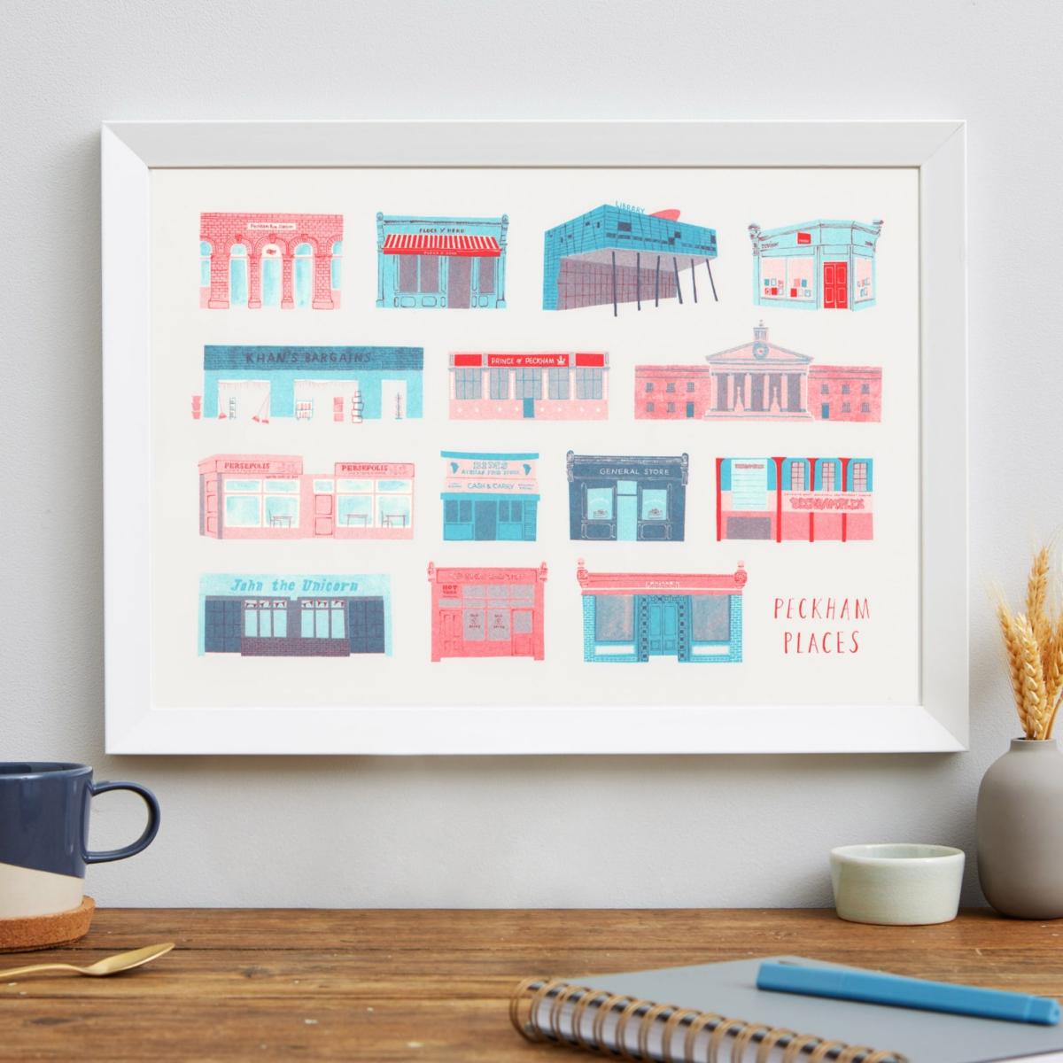 Blue / Red Peckham Places Risograph Print Rosa & Clara Designs – image 2