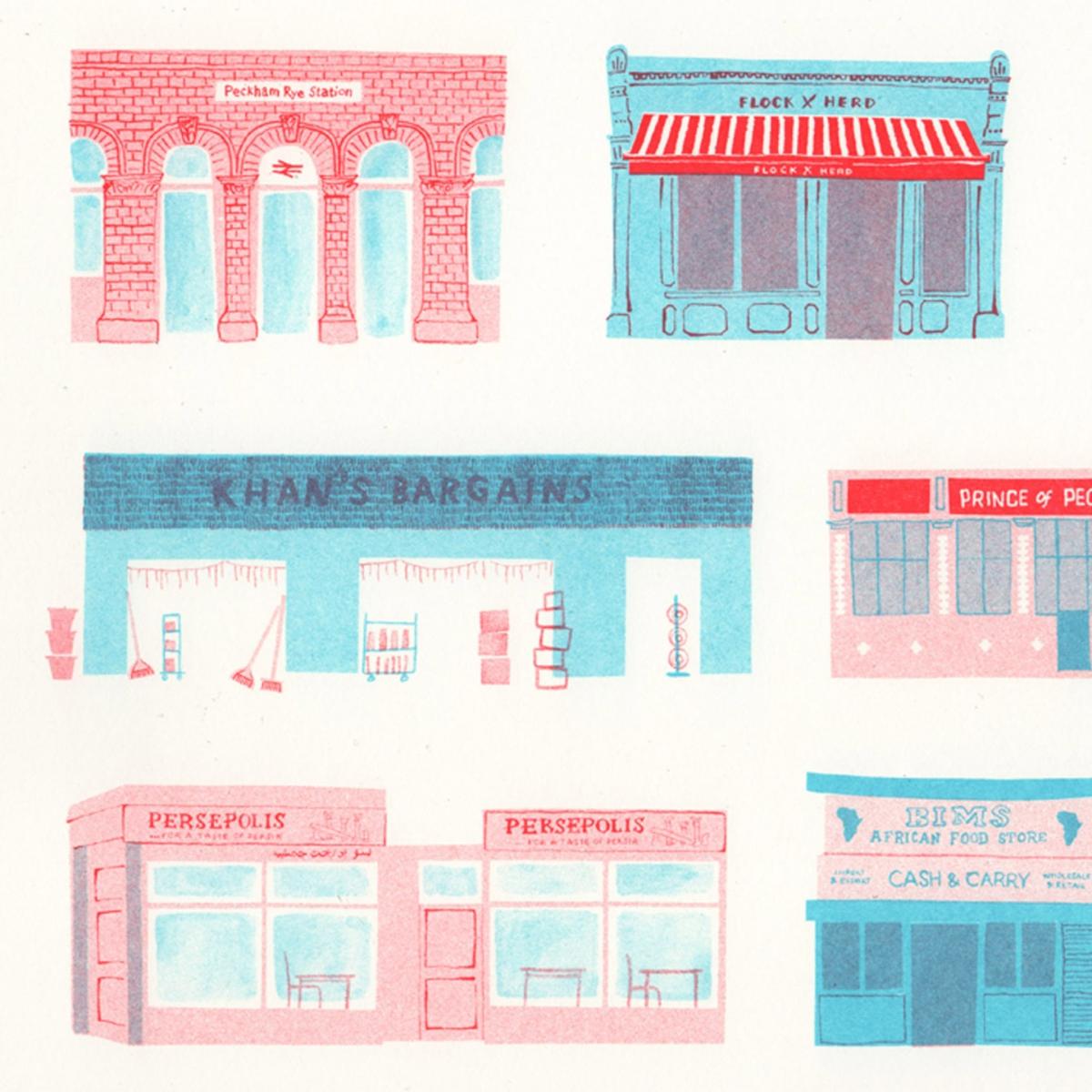 Blue / Red Peckham Places Risograph Print Rosa & Clara Designs – image 3