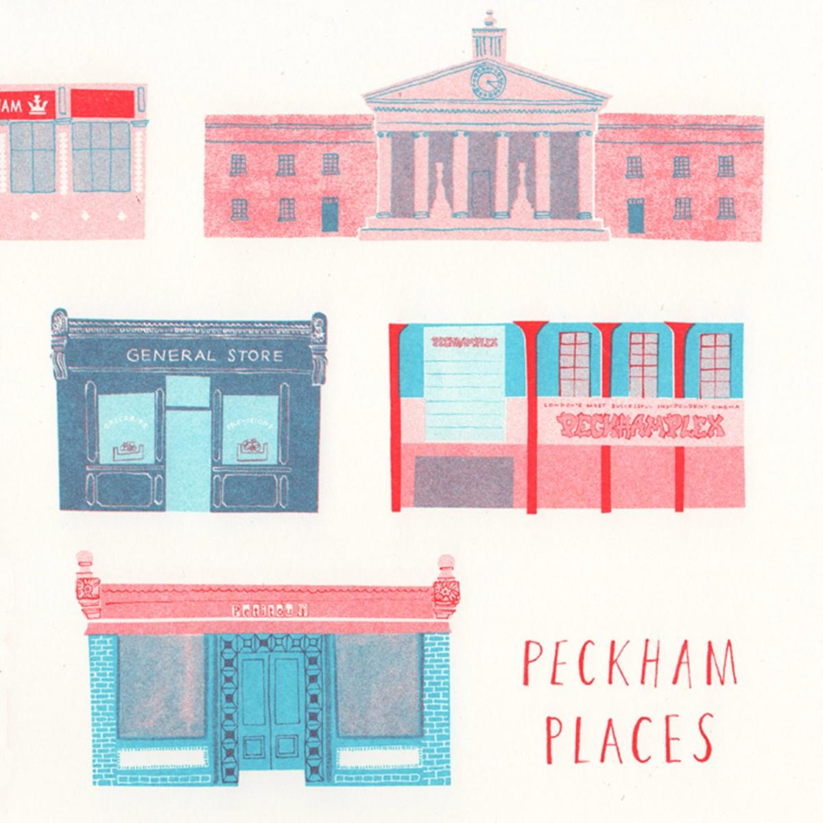 Blue / Red Peckham Places Risograph Print Rosa & Clara Designs – image 4