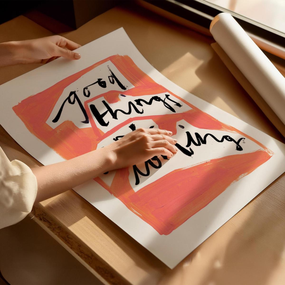 Pink / Purple / Yellow Good Things Are Coming Hand Painted Art Print - A2 | Natalie Cass Art – image 3