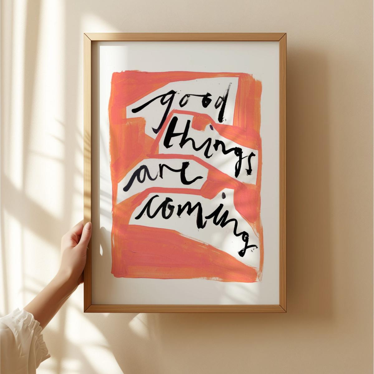 Pink / Purple / Yellow Good Things Are Coming Hand Painted Art Print - A2 | Natalie Cass Art – image 4