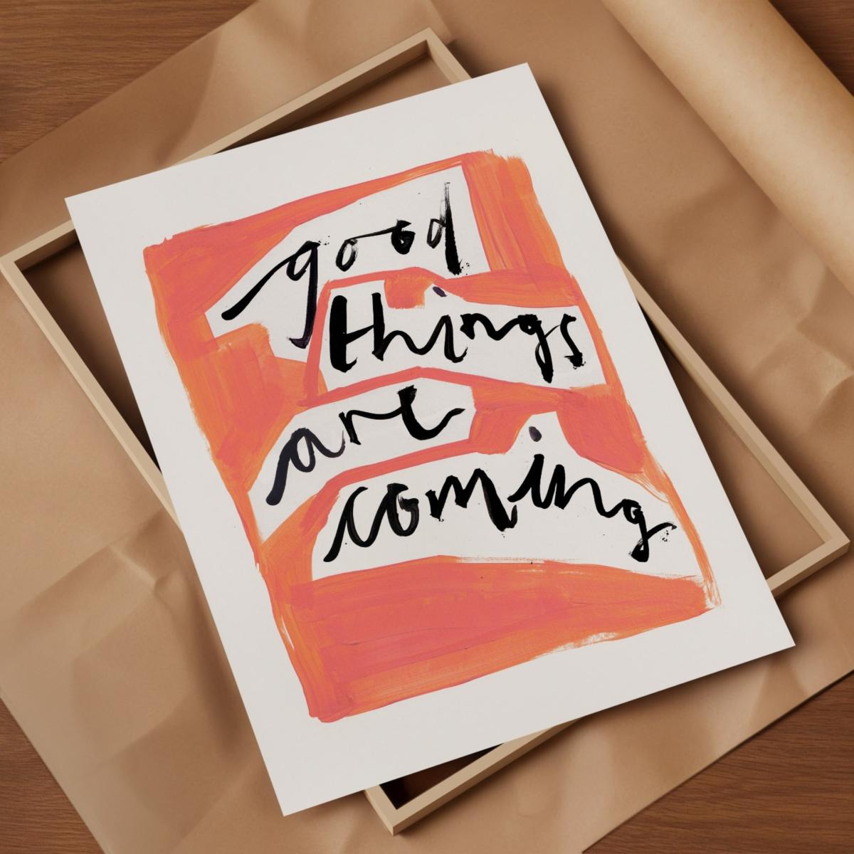 Pink / Purple / Yellow Good Things Are Coming Hand Painted Art Print - A2 | Natalie Cass Art – image 6