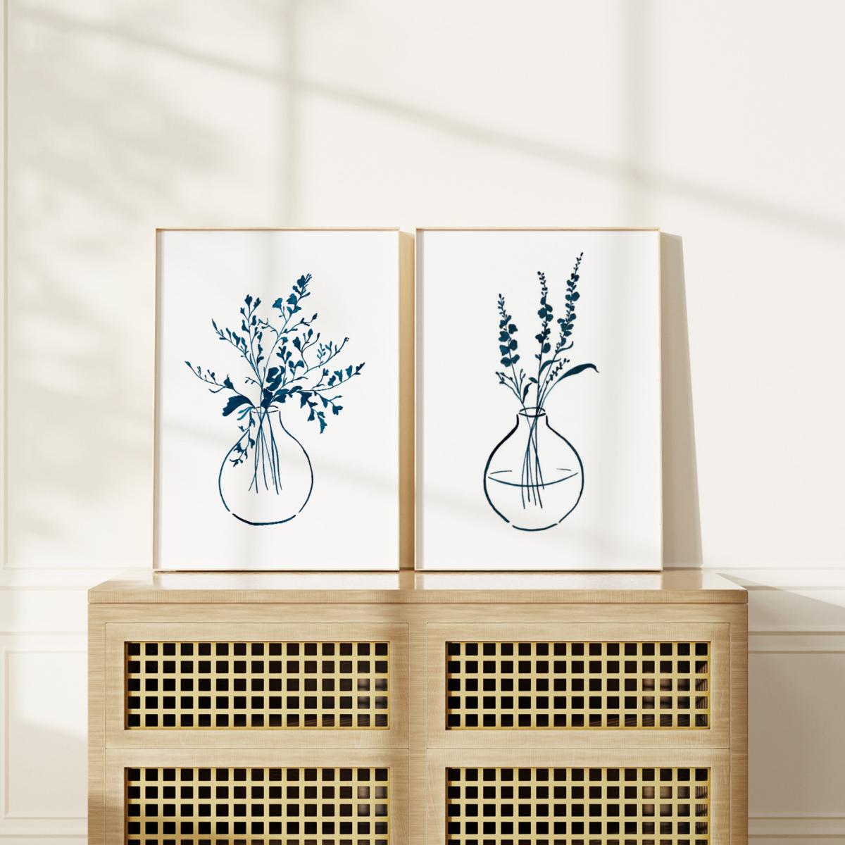 Blue / White Whimsical Greenery Indigo Ink Drawing Print A3 297 X 420Mm Emily M Art & Design – image 3