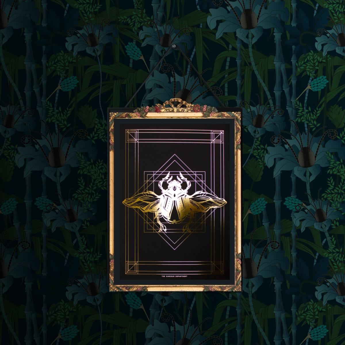 Deco Scarab Print A4 Gold & Black The Curious Department – image 2