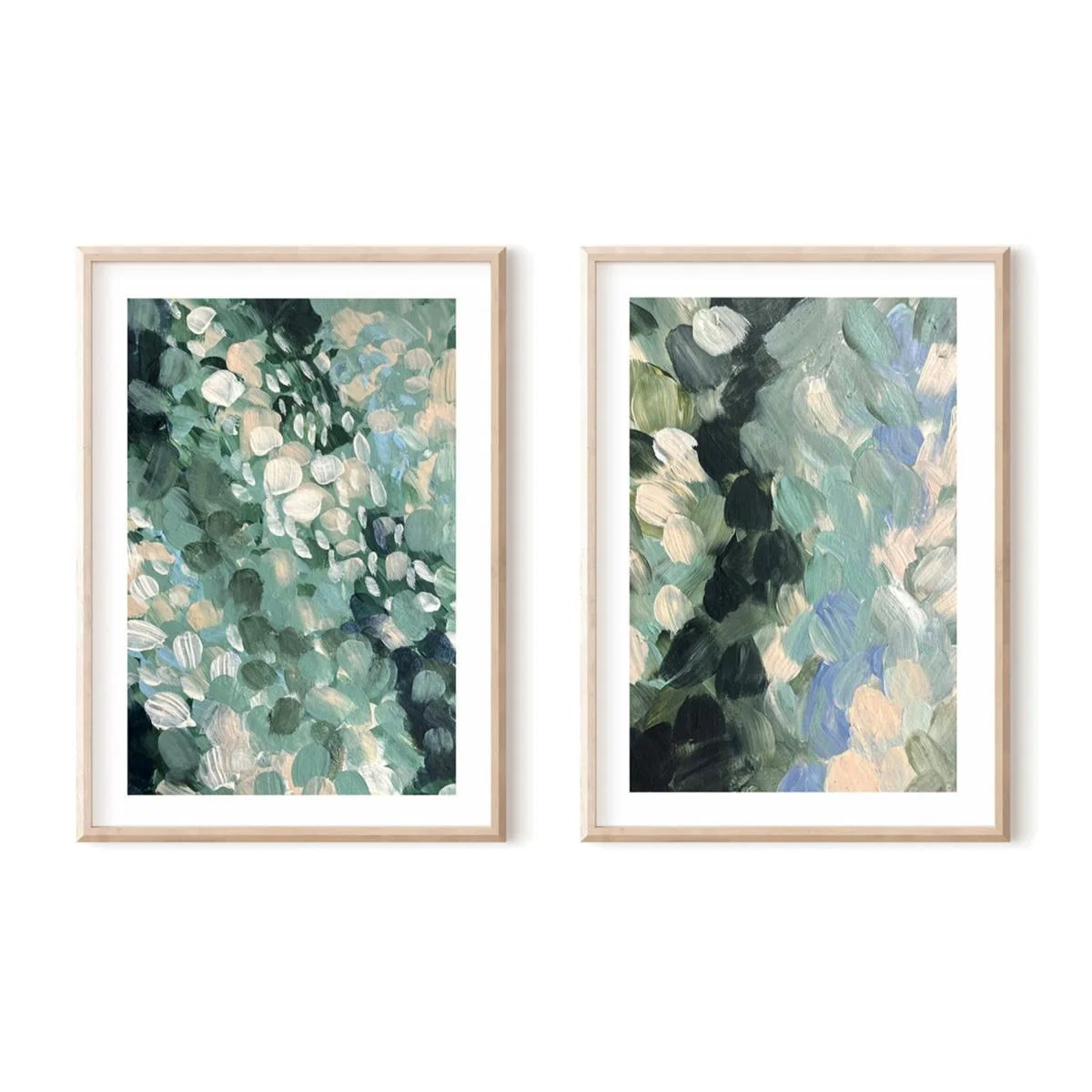 Green / Blue Summertime Blooms Abstract Print Pair A3 297 X 420Mm Emily M Art & Design – image 1
