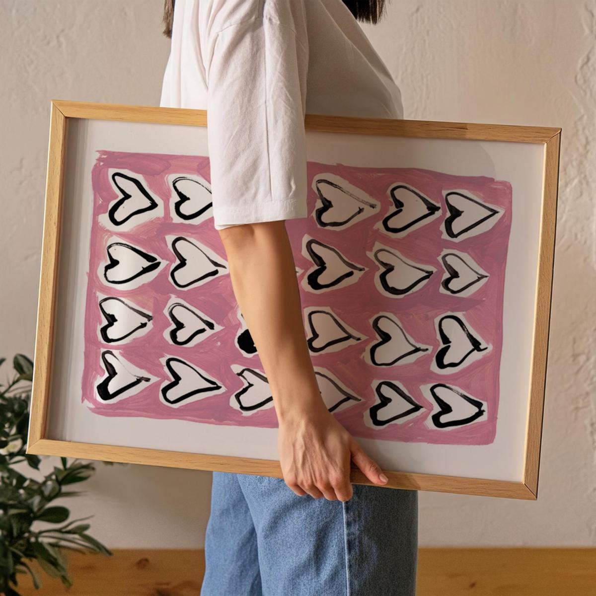Pink / Purple Hearts Hand Painted Art Print - A2 | Natalie Cass Art – image 2