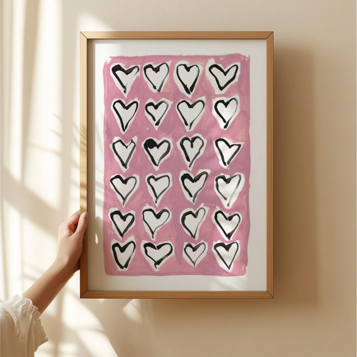 Pink / Purple Hearts Hand Painted Art Print - A2 | Natalie Cass Art – image 3