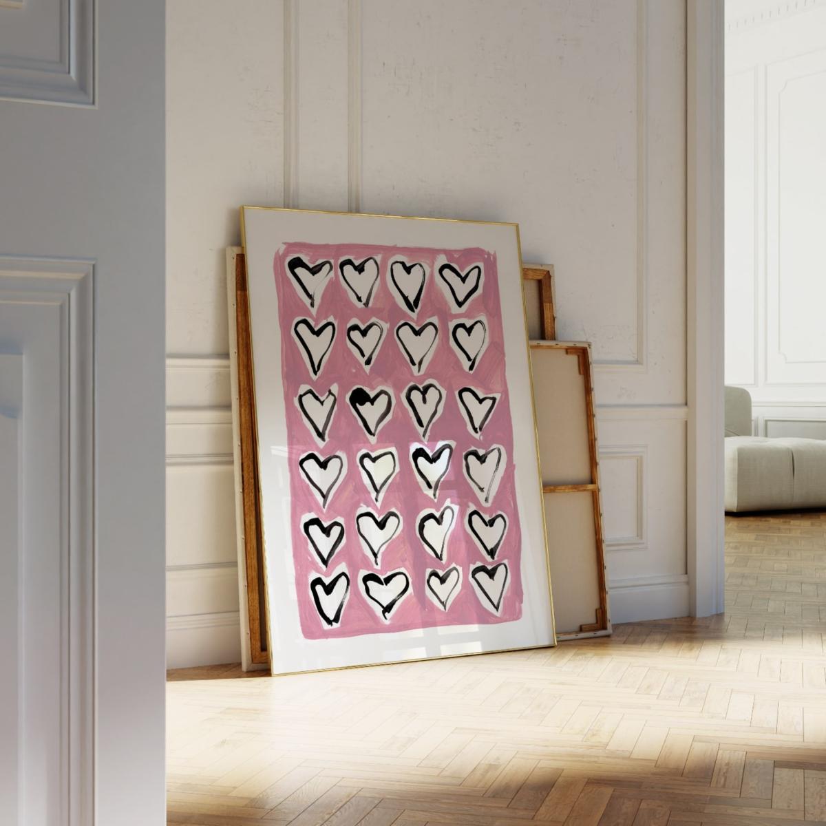 Pink / Purple Hearts Hand Painted Art Print - A2 | Natalie Cass Art – image 4