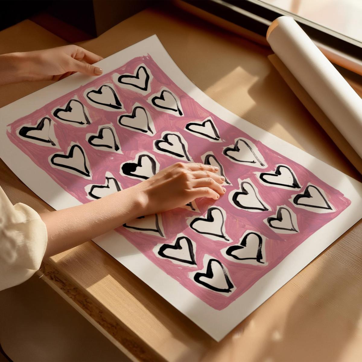 Pink / Purple Hearts Hand Painted Art Print - A2 | Natalie Cass Art – image 5