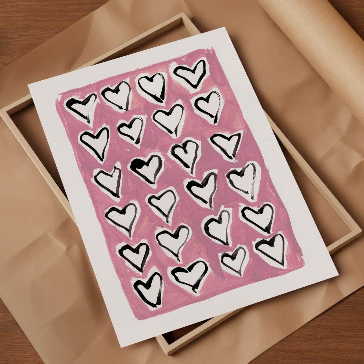 Pink / Purple Hearts Hand Painted Art Print - A2 | Natalie Cass Art – image 6