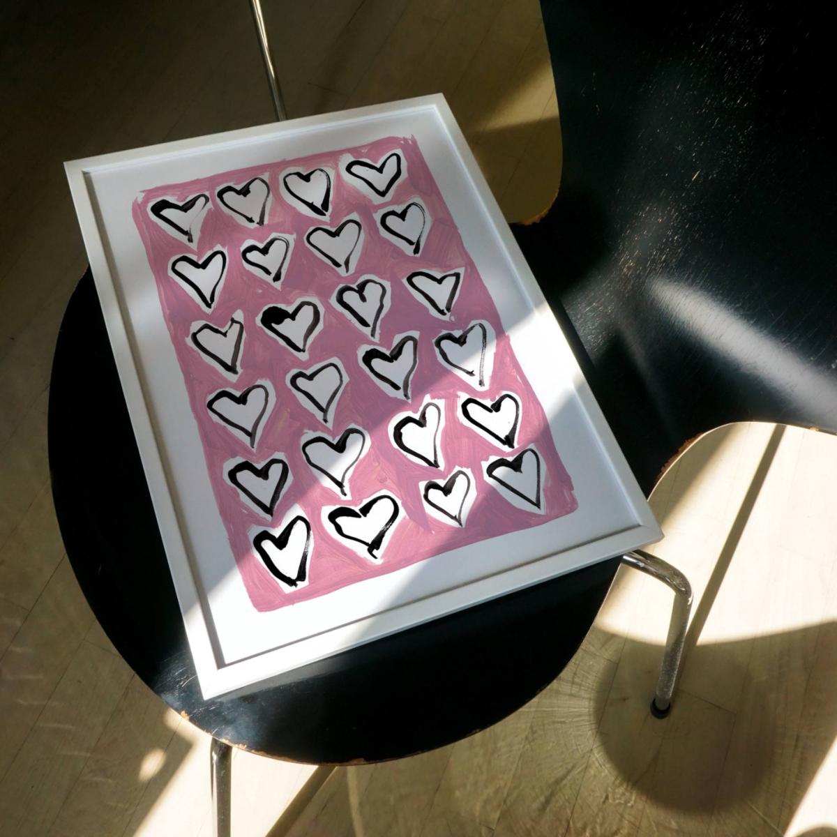 Pink / Purple Hearts Hand Painted Art Print - A2 | Natalie Cass Art – image 7