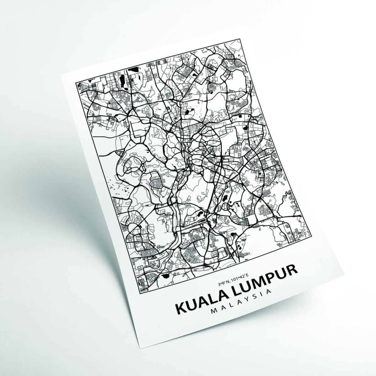 Black Map Of Kuala Lumpur A4 210 X 297Mm Stanley Print House – image 2