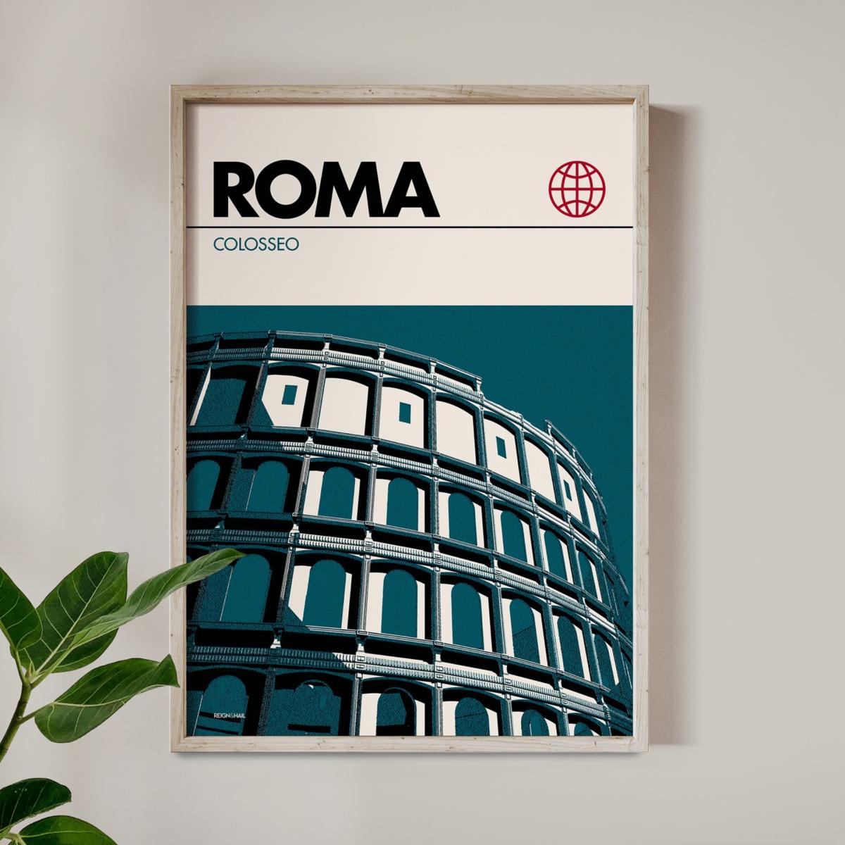 Rome Colosseum Modernist Architectural Travel Poster A2 420 X 594Mm Reign & Hail – image 2