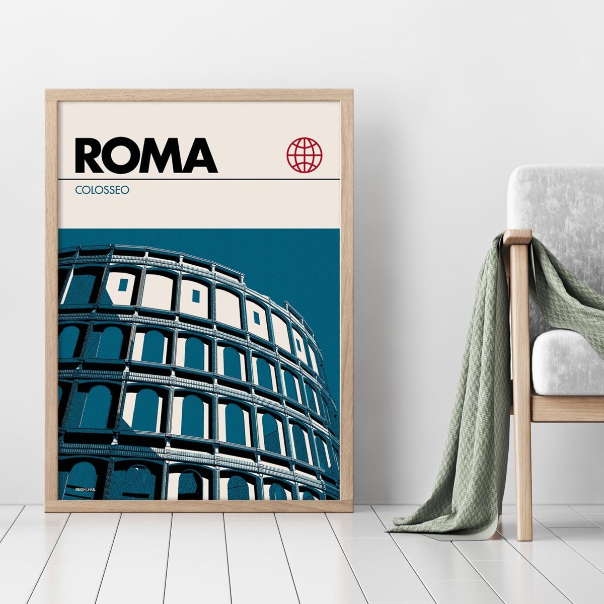 Rome Colosseum Modernist Architectural Travel Poster A2 420 X 594Mm Reign & Hail – image 3