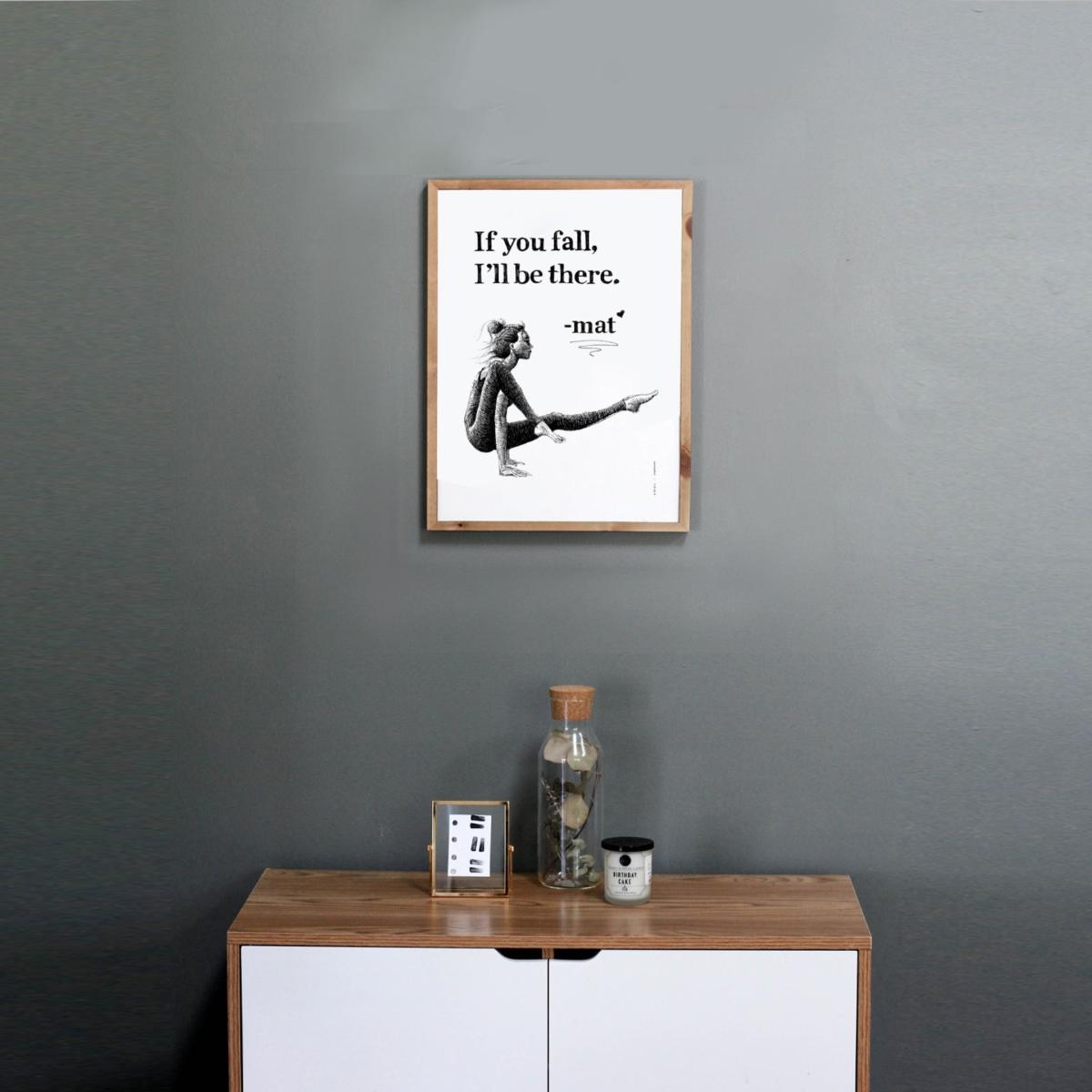 Black / White If You Fall, I Will Be There Inspirational Yoga Art Print: Woman Practicing On Her Yoga Mat Awol – image 4