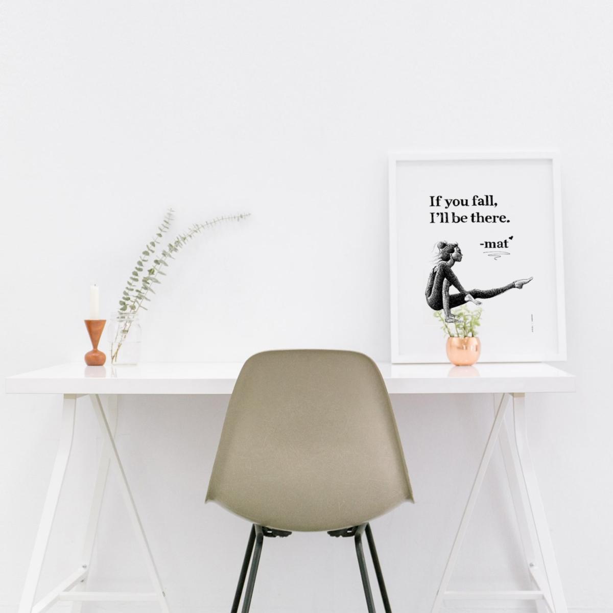 Black / White If You Fall, I Will Be There Inspirational Yoga Art Print: Woman Practicing On Her Yoga Mat Awol – image 5