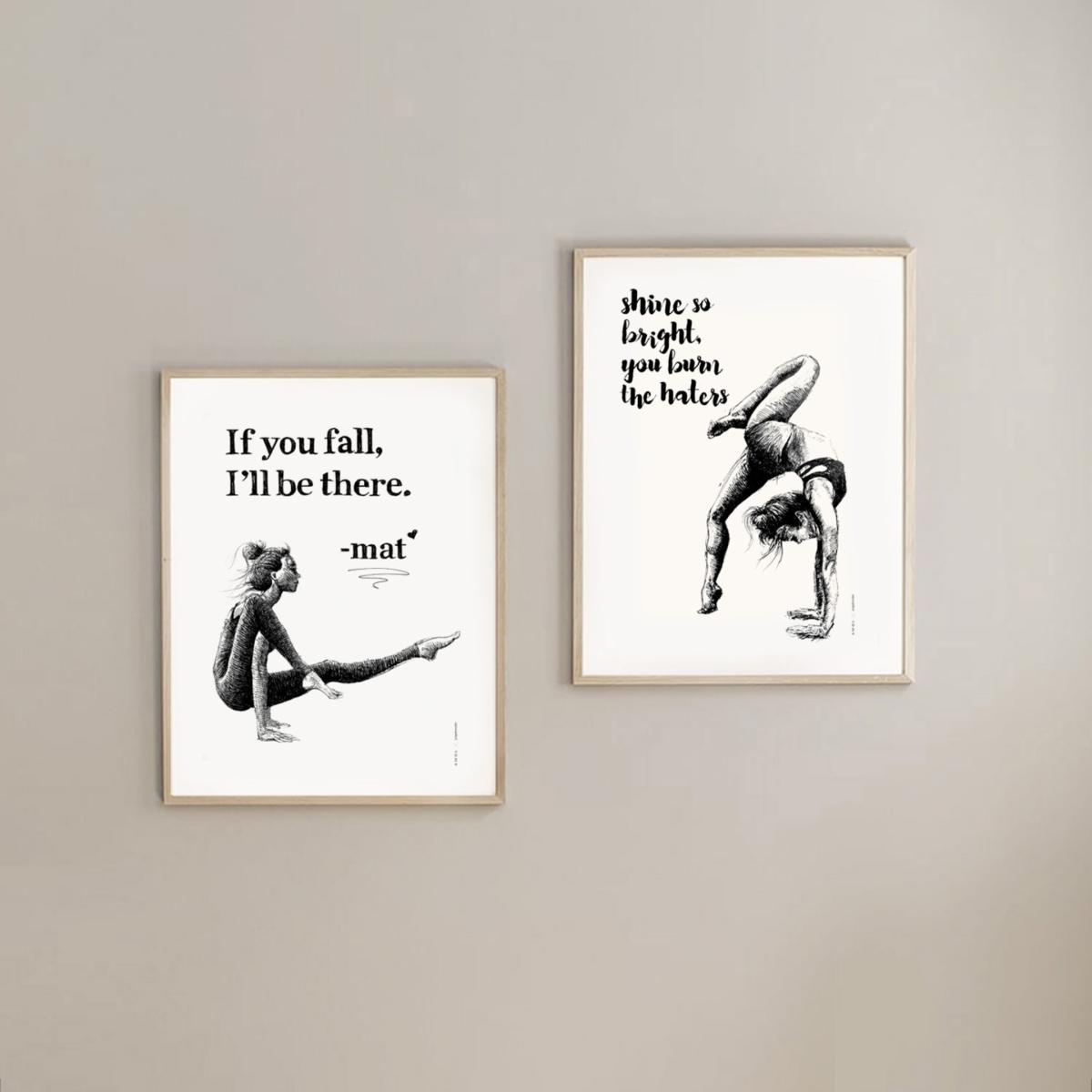 Black / White If You Fall, I Will Be There Inspirational Yoga Art Print: Woman Practicing On Her Yoga Mat Awol – image 6